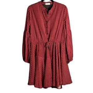 Clarisbelle Red and Black Checkered Long Sleeve Tiered Dress Size Large